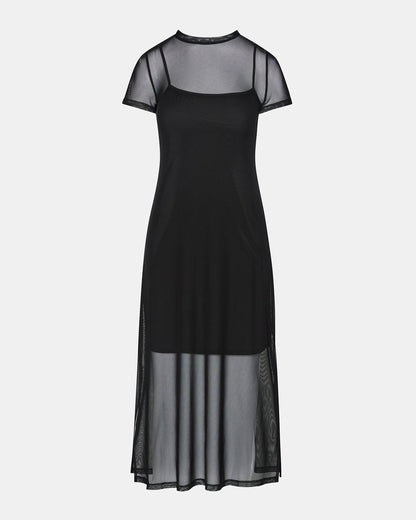 NOLA Black Short-Sleeved Mesh Sheer Women's Dress | Steve Madden Popular