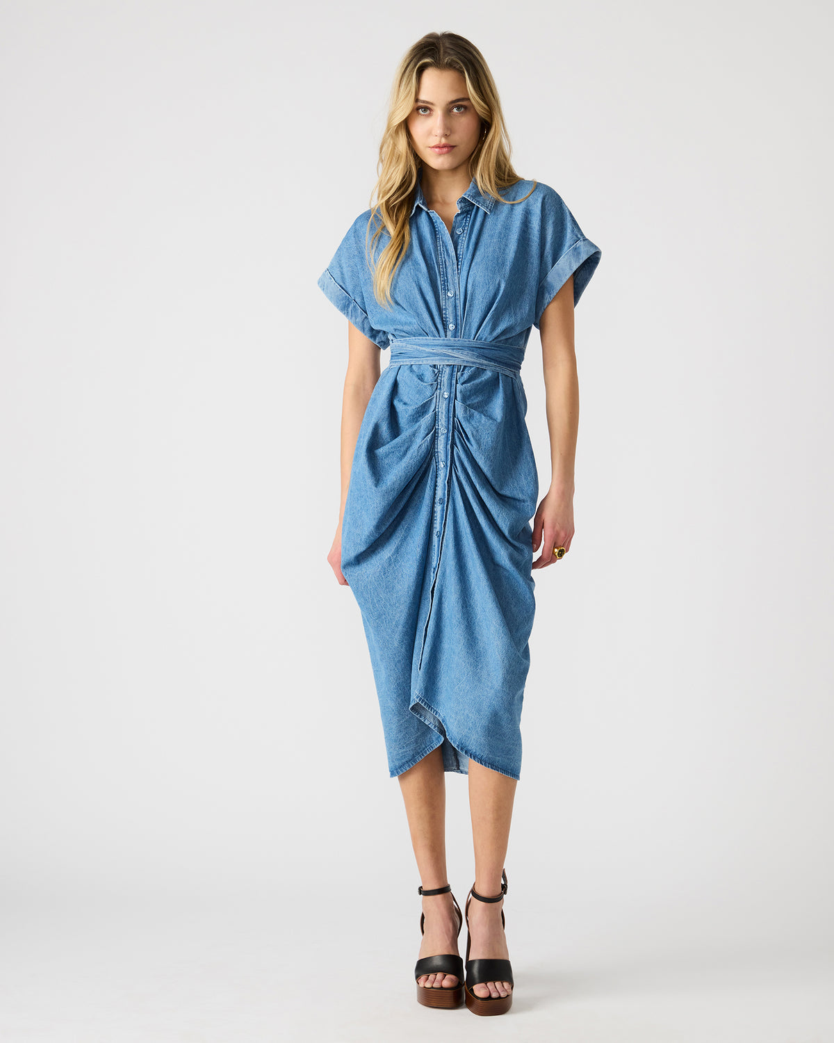 TORI Denim Button Up Collared Midi Dress | Steve Madden Everyday