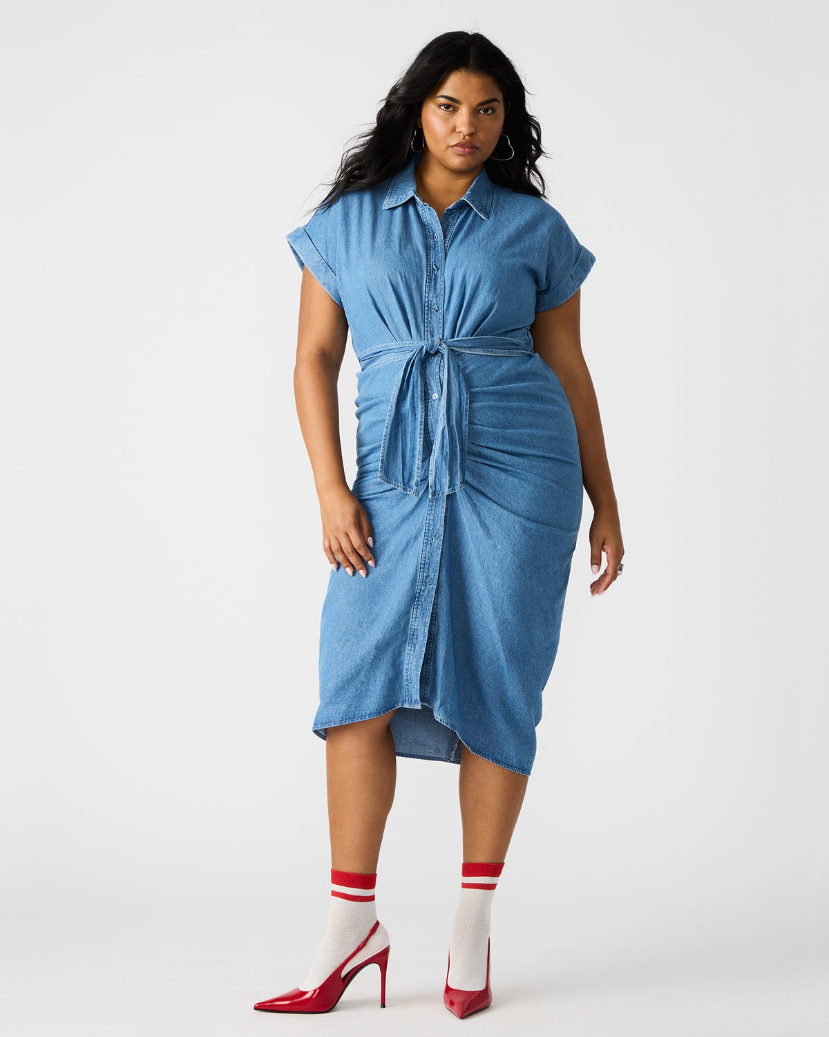 TORI Denim Button Up Collared Midi Dress | Steve Madden Everyday