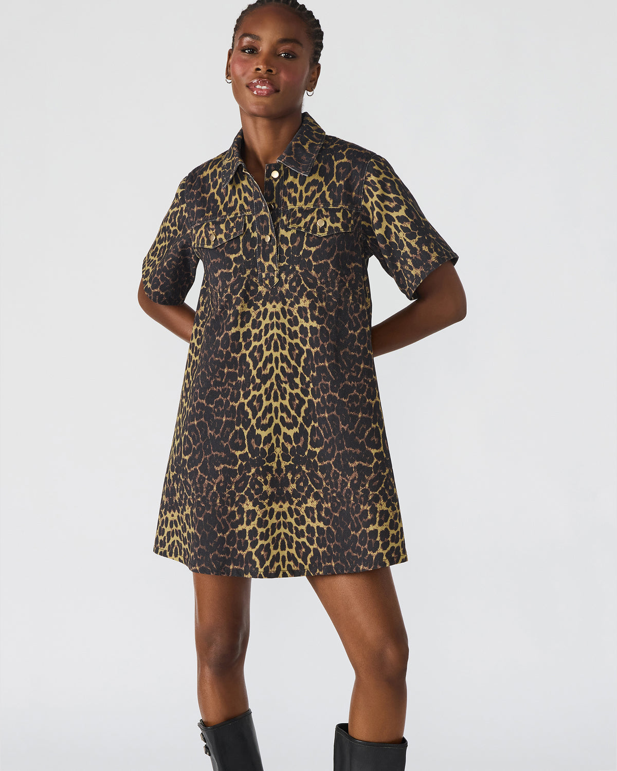 FREDDY Hot Spots Print Short-Sleeved Denim Button-Up Mini Women's Dress | Steve Madden Hot Sale