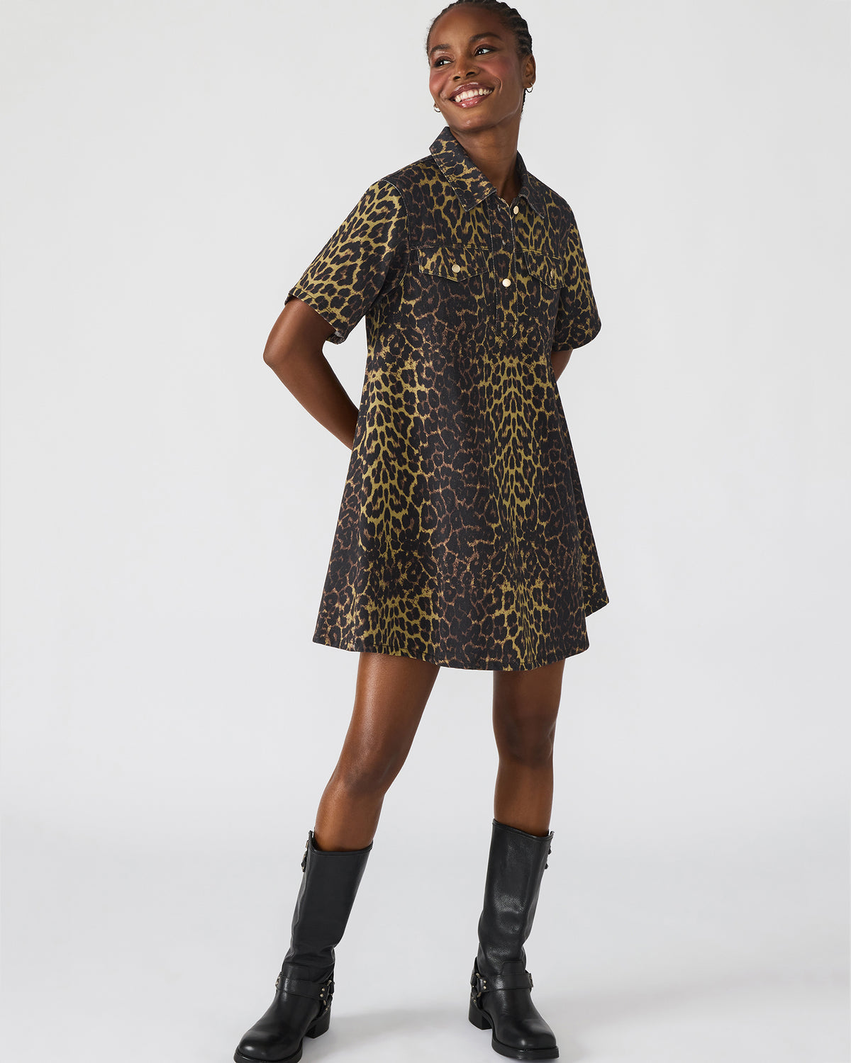 FREDDY Hot Spots Print Short-Sleeved Denim Button-Up Mini Women's Dress | Steve Madden Hot Sale