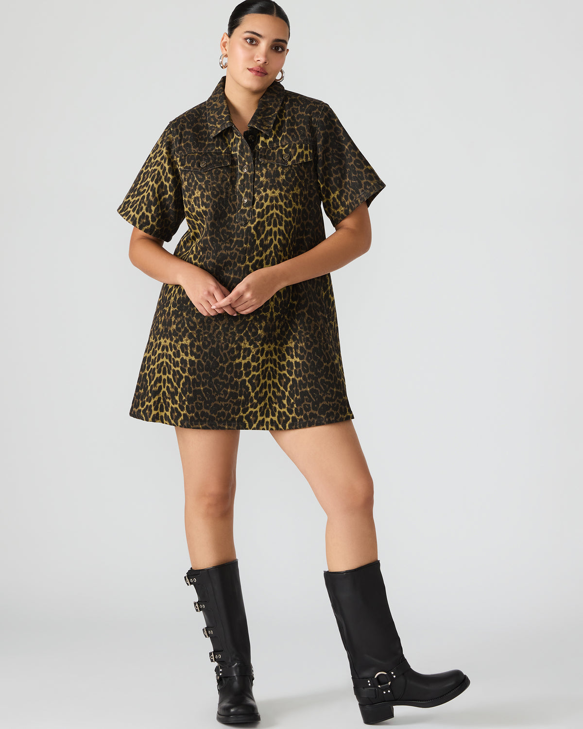 FREDDY Hot Spots Print Short-Sleeved Denim Button-Up Mini Women's Dress | Steve Madden Hot Sale