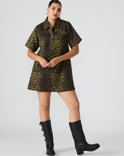 FREDDY Hot Spots Print Short-Sleeved Denim Button-Up Mini Women's Dress | Steve Madden Hot Sale