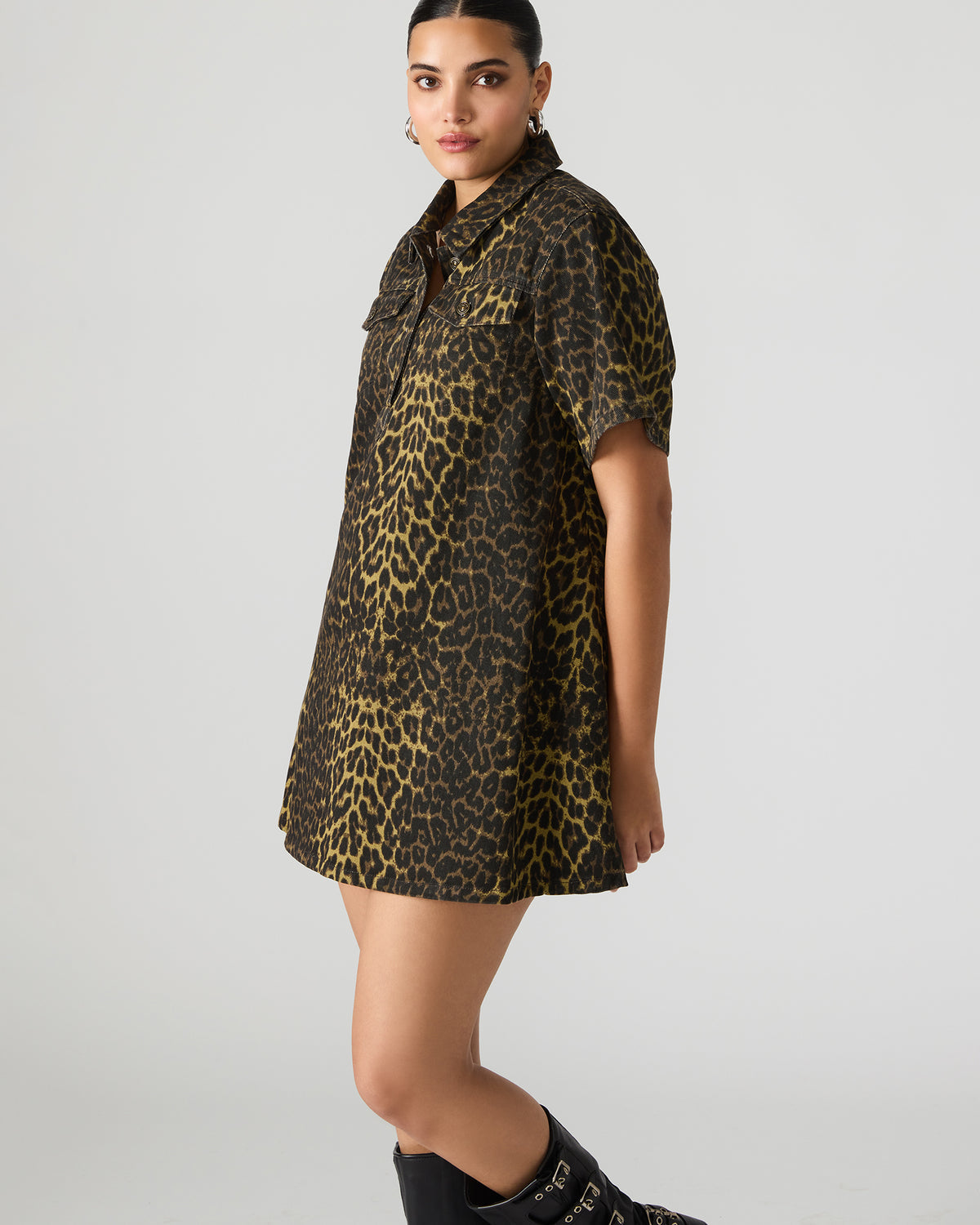 FREDDY Hot Spots Print Short-Sleeved Denim Button-Up Mini Women's Dress | Steve Madden Hot Sale