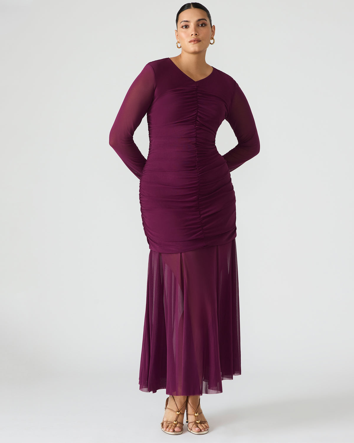 KIARA Beet Long-Sleeved Maxi Mesh Flowy Women's Dress | Steve Madden Popular