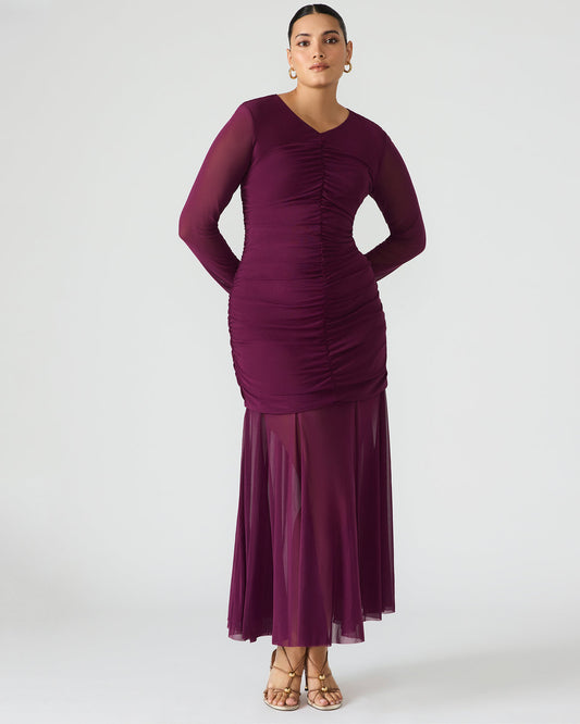 KIARA Beet Long-Sleeved Maxi Mesh Flowy Women's Dress | Steve Madden Popular