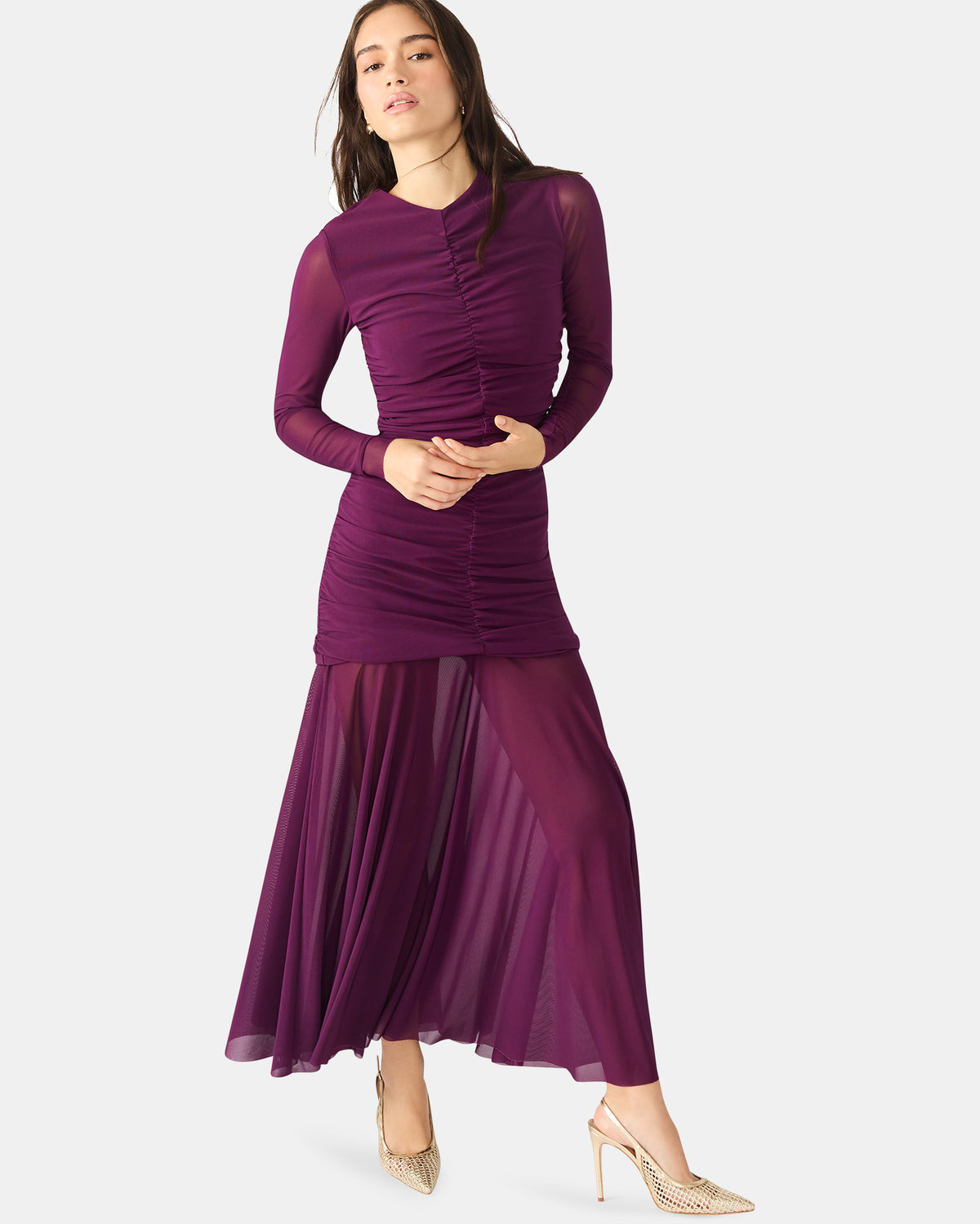KIARA Beet Long-Sleeved Maxi Mesh Flowy Women's Dress | Steve Madden Popular
