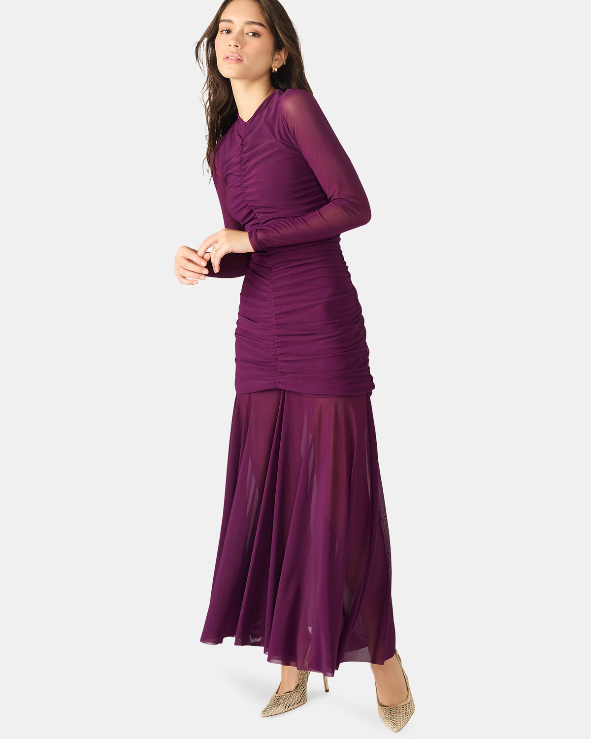 KIARA Beet Long-Sleeved Maxi Mesh Flowy Women's Dress | Steve Madden Popular