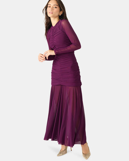 KIARA Beet Long-Sleeved Maxi Mesh Flowy Women's Dress | Steve Madden Popular