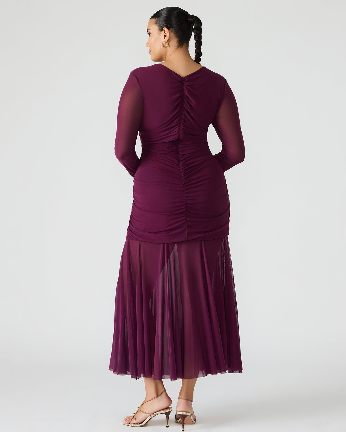KIARA Beet Long-Sleeved Maxi Mesh Flowy Women's Dress | Steve Madden Popular
