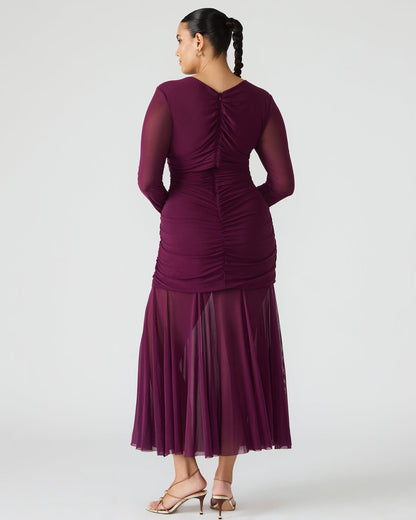 KIARA Beet Long-Sleeved Maxi Mesh Flowy Women's Dress | Steve Madden Popular