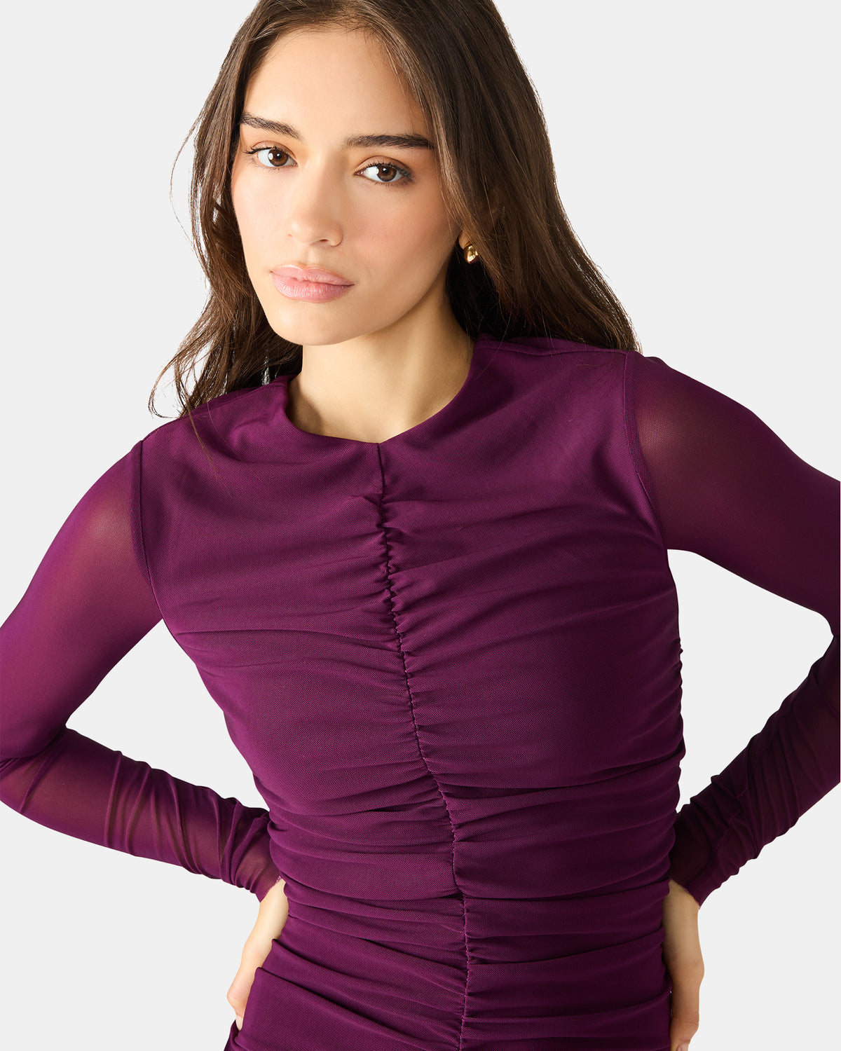 KIARA Beet Long-Sleeved Maxi Mesh Flowy Women's Dress | Steve Madden Popular