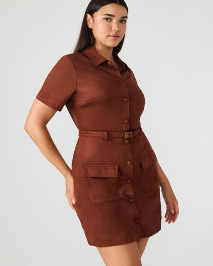 JOLIANA Dark Fig Short-Sleeved Mini Button-Up Women's Dress | Steve Madden Special Offer