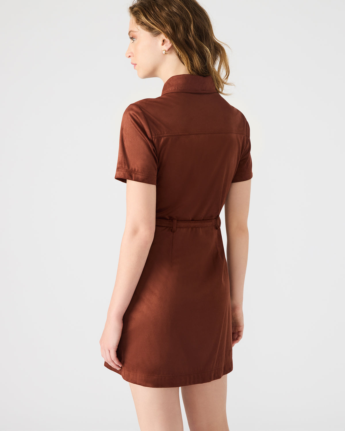 JOLIANA Dark Fig Short-Sleeved Mini Button-Up Women's Dress | Steve Madden Special Offer