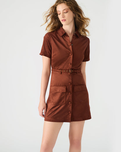 JOLIANA Dark Fig Short-Sleeved Mini Button-Up Women's Dress | Steve Madden Special Offer