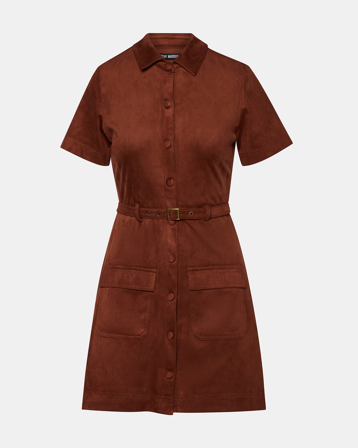 JOLIANA Dark Fig Short-Sleeved Mini Button-Up Women's Dress | Steve Madden Special Offer