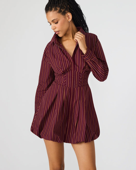 ARIELLE Wine Long-Sleeved Button-Up Bubble Women's Dress | Steve Madden Smart Buy