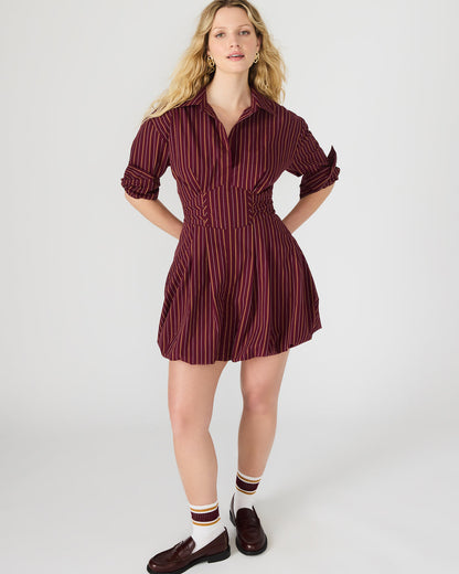ARIELLE Wine Long-Sleeved Button-Up Bubble Women's Dress | Steve Madden Smart Buy