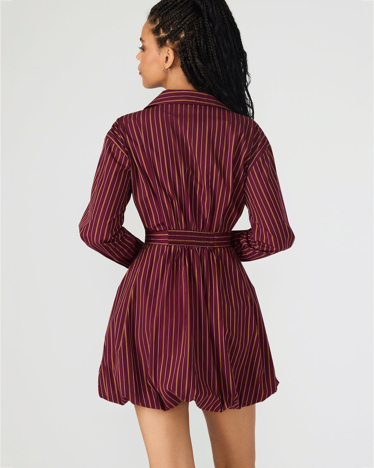 ARIELLE Wine Long-Sleeved Button-Up Bubble Women's Dress | Steve Madden Smart Buy