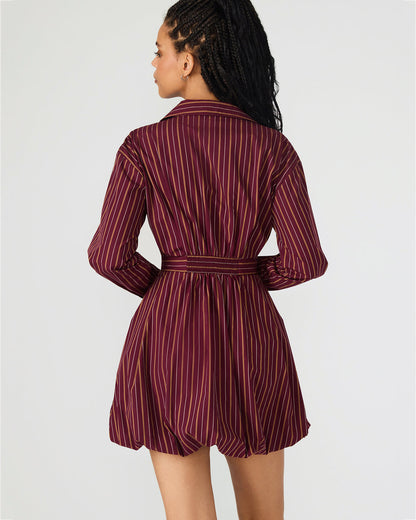 ARIELLE Wine Long-Sleeved Button-Up Bubble Women's Dress | Steve Madden Smart Buy