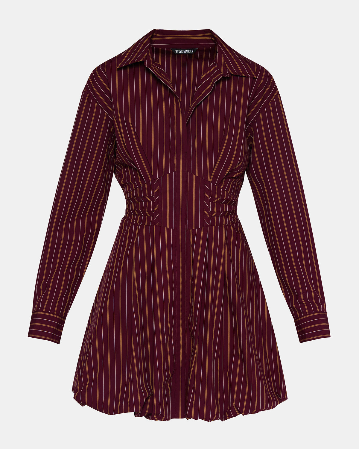 ARIELLE Wine Long-Sleeved Button-Up Bubble Women's Dress | Steve Madden Smart Buy