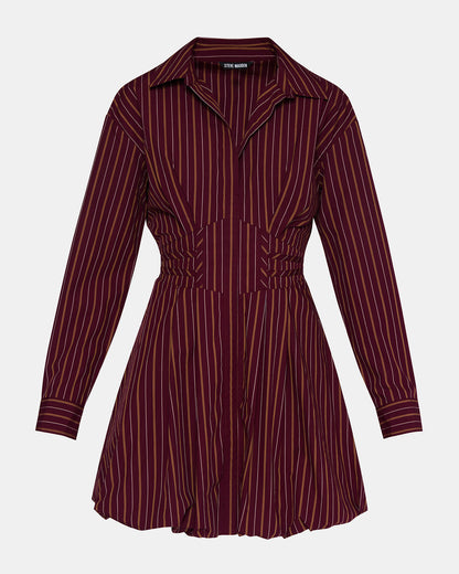 ARIELLE Wine Long-Sleeved Button-Up Bubble Women's Dress | Steve Madden Smart Buy