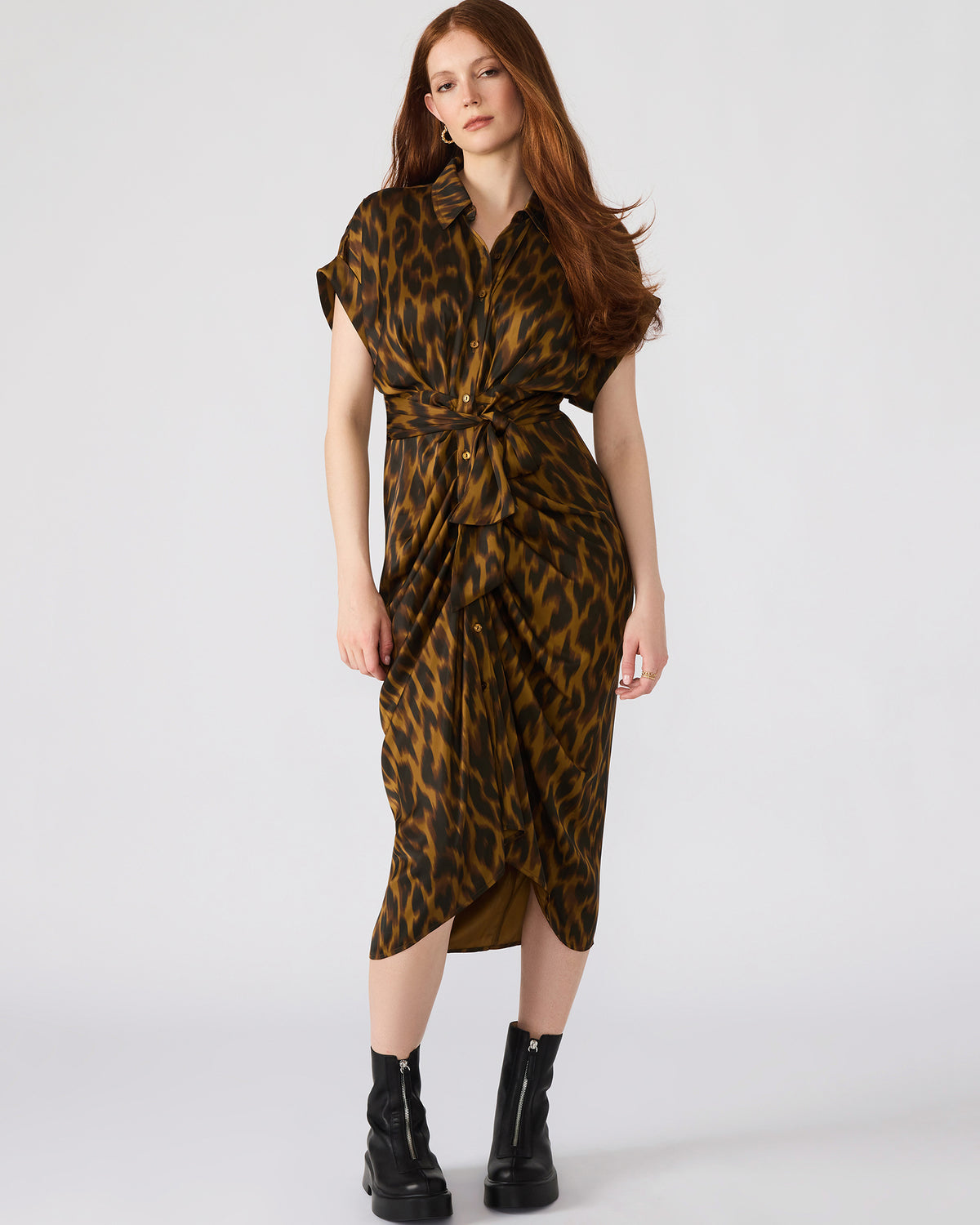 TORI Leopard Button Up Collared Midi Dress | Steve Madden Classic