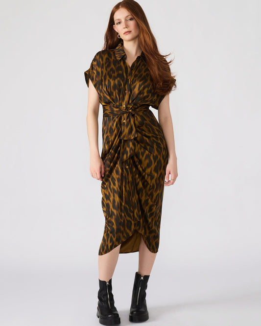 TORI Leopard Button Up Collared Midi Dress | Steve Madden Classic