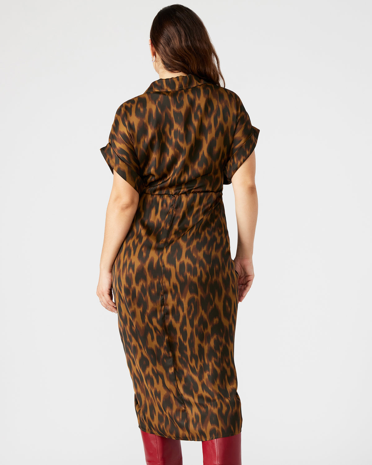 TORI Leopard Button Up Collared Midi Dress | Steve Madden Classic