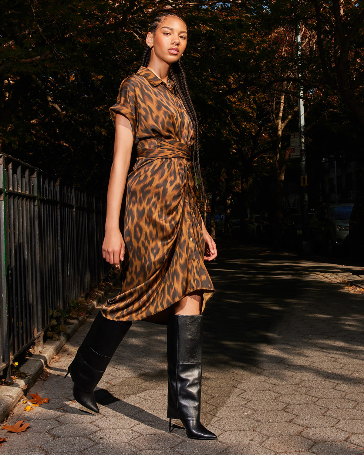 TORI Leopard Button Up Collared Midi Dress | Steve Madden Classic