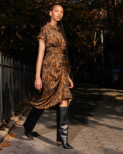 TORI Leopard Button Up Collared Midi Dress | Steve Madden Classic