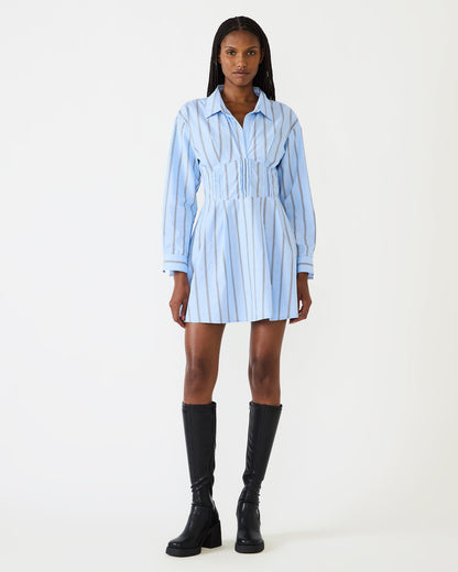 ARIANY Estate Blue Long-Sleeved Collared Neckline Women's Dress | Steve Madden Featured