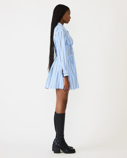 ARIANY Estate Blue Long-Sleeved Collared Neckline Women's Dress | Steve Madden Featured