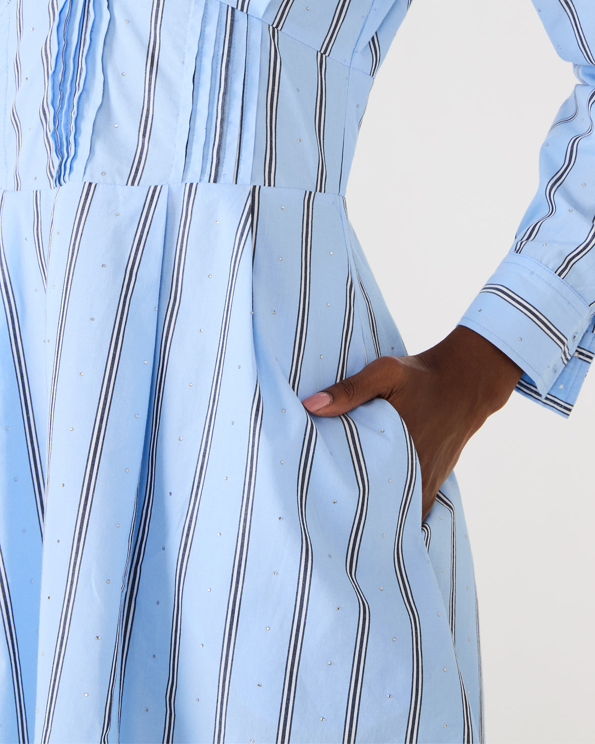 ARIANY Estate Blue Long-Sleeved Collared Neckline Women's Dress | Steve Madden Featured