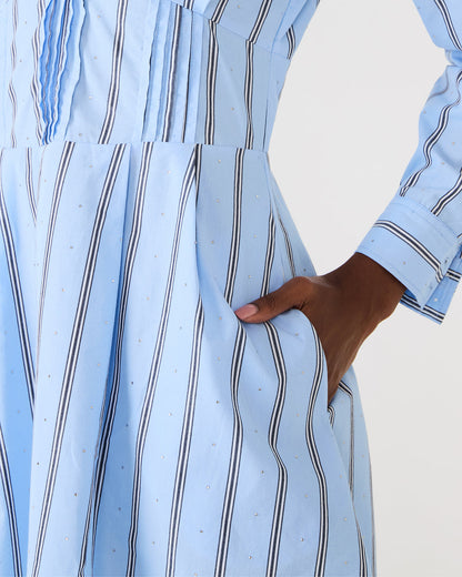 ARIANY Estate Blue Long-Sleeved Collared Neckline Women's Dress | Steve Madden Featured