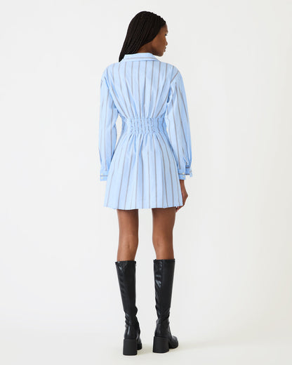 ARIANY Estate Blue Long-Sleeved Collared Neckline Women's Dress | Steve Madden Featured