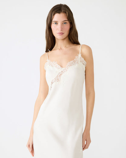 DANNA Cream Asymmetrical Lace Trim Women's Midi Dress | Steve Madden Top Pick