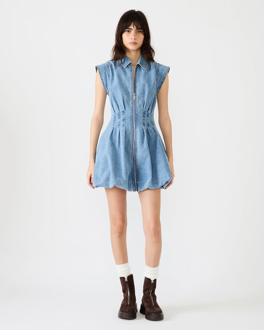 DYANNE Forever Blue Women's Zip-Front Bubble-Hem Dress | Steve Madden Trending
