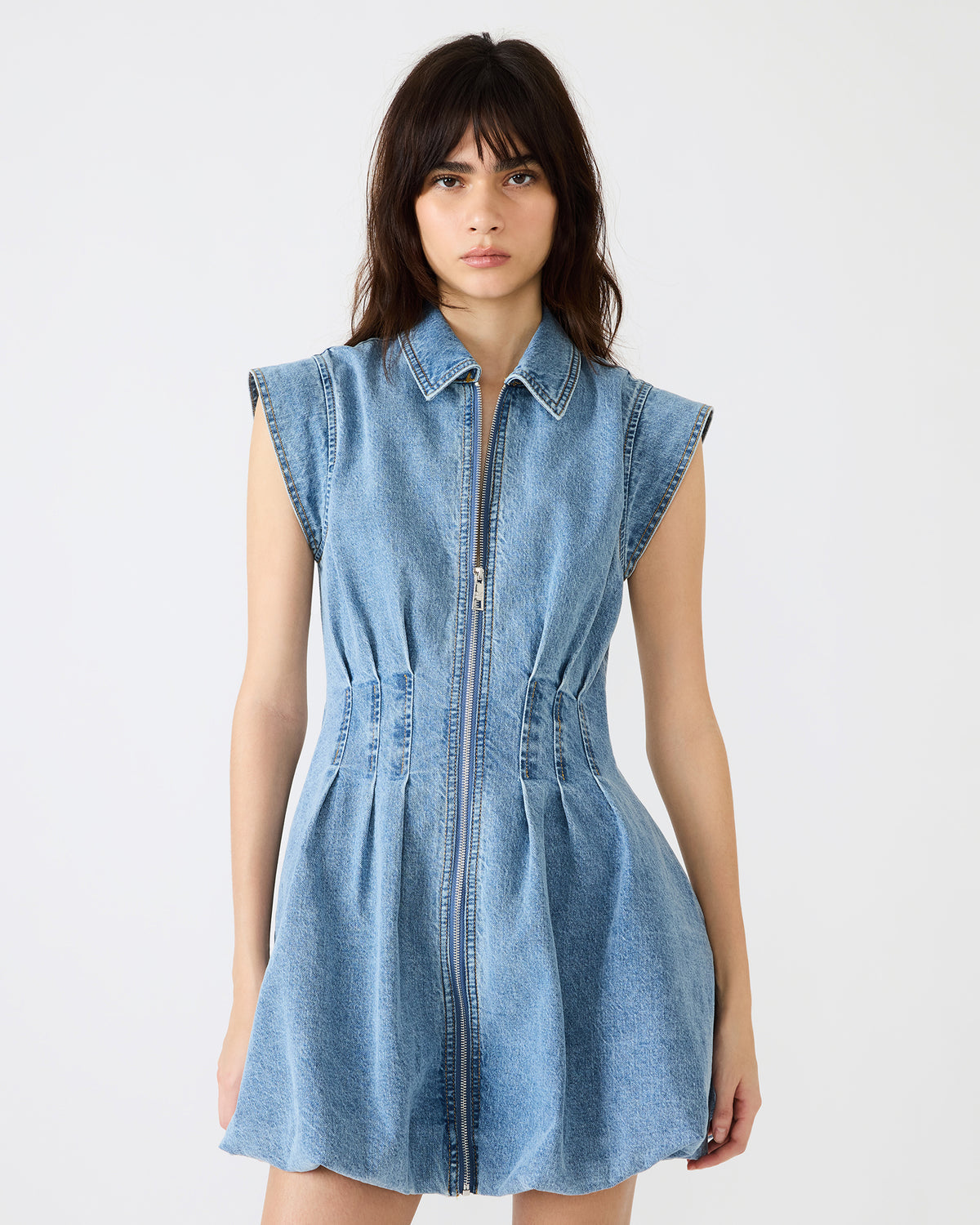 DYANNE Forever Blue Women's Zip-Front Bubble-Hem Dress | Steve Madden Trending