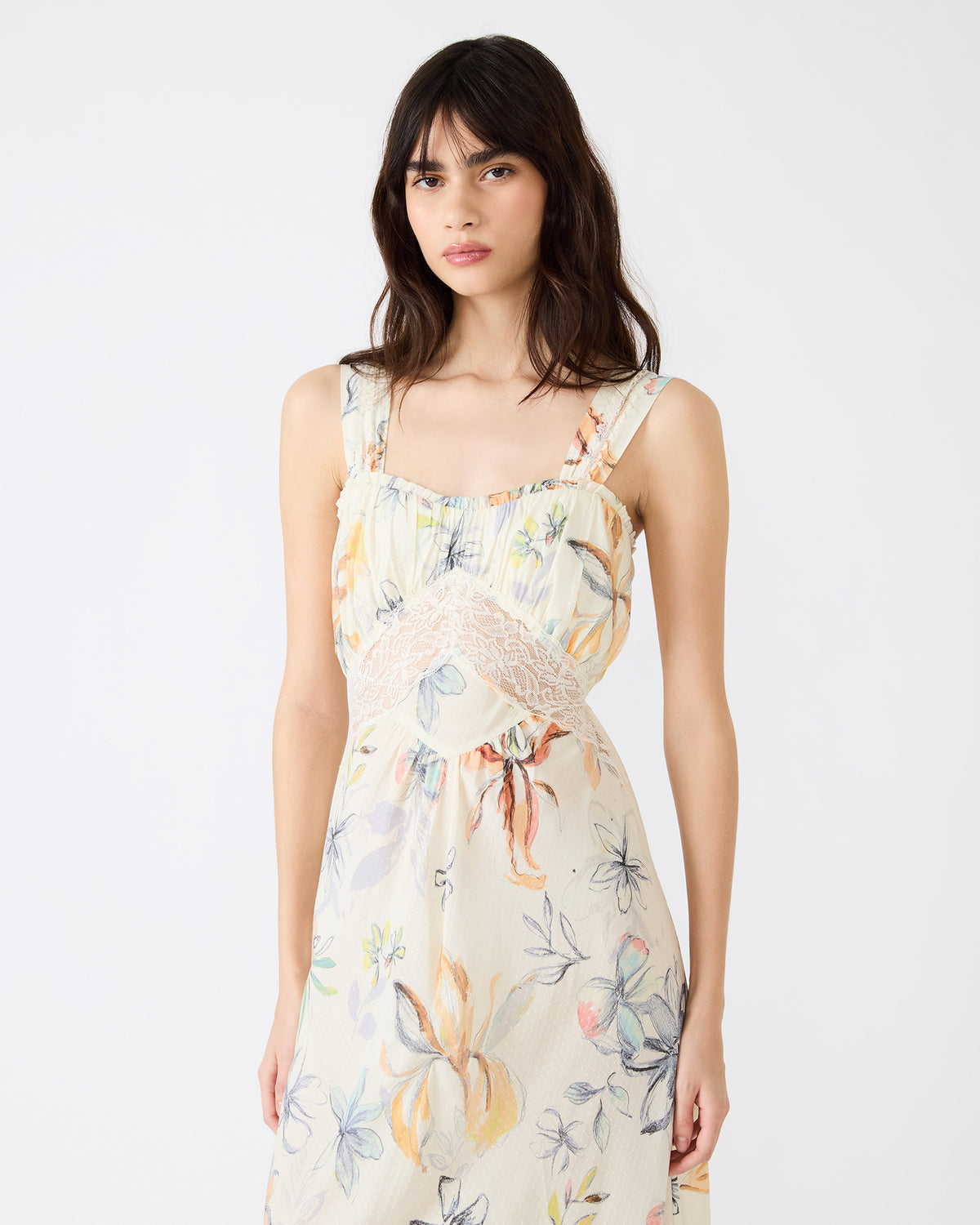 ALEXUS Vintage Ivory Flowy Lace Trim Flowy Women's Maxi Dress | Steve Madden Everyday