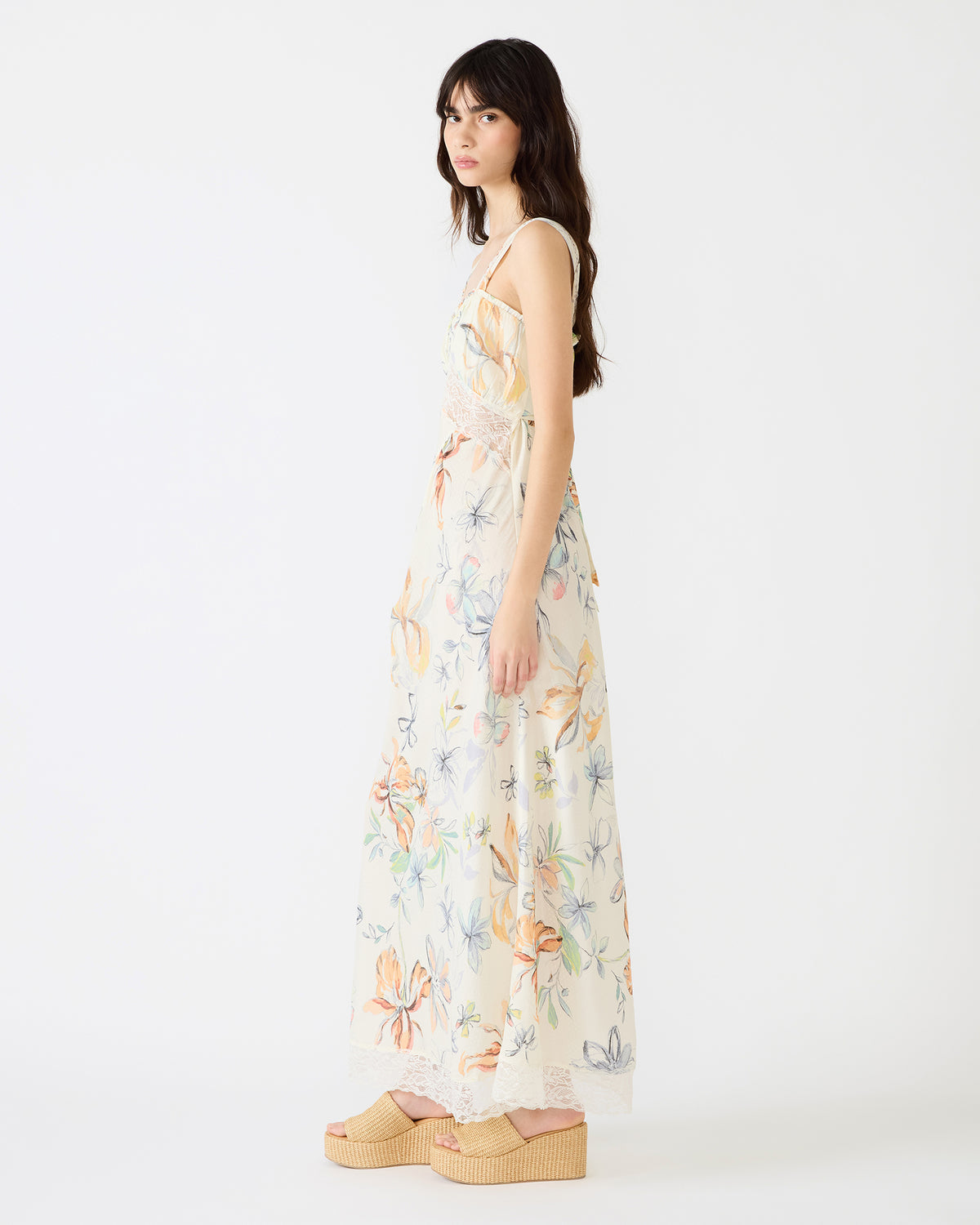 ALEXUS Vintage Ivory Flowy Lace Trim Flowy Women's Maxi Dress | Steve Madden Everyday
