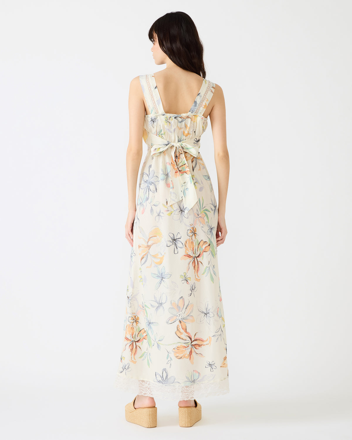 ALEXUS Vintage Ivory Flowy Lace Trim Flowy Women's Maxi Dress | Steve Madden Everyday