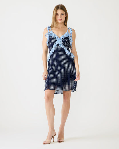 ADALINA Vintage Navy Polka Dot Ruffle Flowy Women's Mini Dress | Steve Madden Everyday