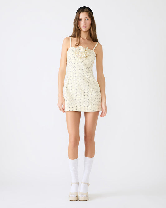 PEONY Pristine Ivory Mini Denim Polka Dot Women's Dress | Steve Madden Special Offer
