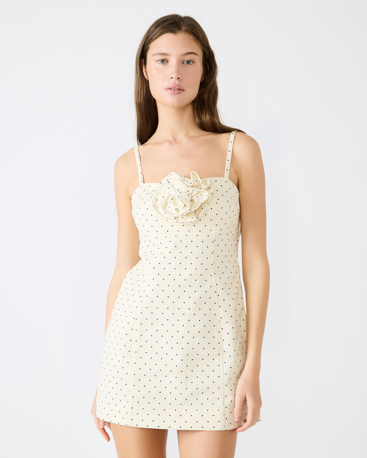 PEONY Pristine Ivory Mini Denim Polka Dot Women's Dress | Steve Madden Special Offer
