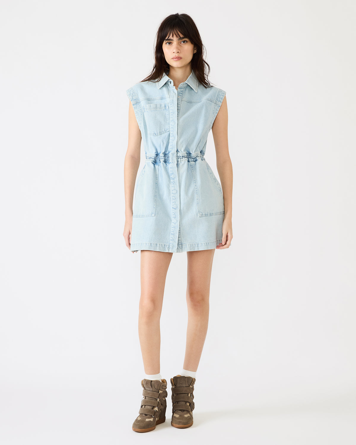 ROBBIE Aruba Blue Denim Zip-Up Collared Women's MinI Dress | Steve Madden Special Offer