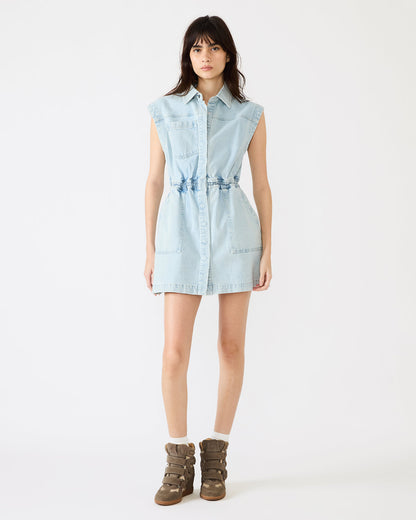 ROBBIE Aruba Blue Denim Zip-Up Collared Women's MinI Dress | Steve Madden Special Offer