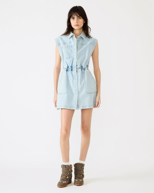 ROBBIE Aruba Blue Denim Zip-Up Collared Women's MinI Dress | Steve Madden Special Offer