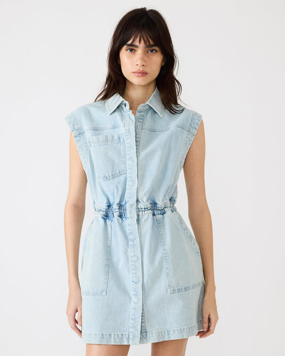 ROBBIE Aruba Blue Denim Zip-Up Collared Women's MinI Dress | Steve Madden Special Offer