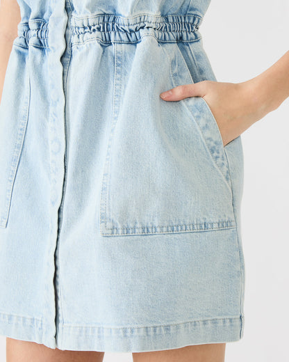 ROBBIE Aruba Blue Denim Zip-Up Collared Women's MinI Dress | Steve Madden Special Offer